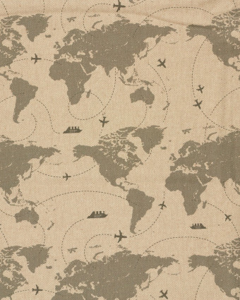 Tissu Effet Lin Imprimé Numérique Carte du Monde - Mercerine