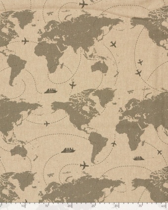 Tissu Effet Lin Imprimé Numérique Carte du Monde - Mercerine