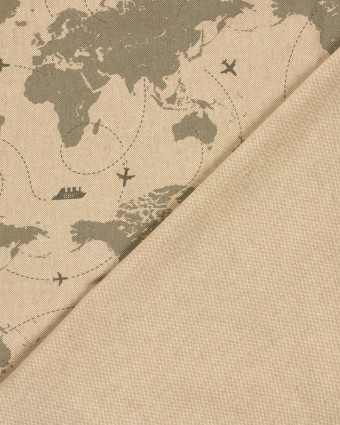 Tissu Effet Lin Imprimé Numérique Carte du Monde - Mercerine