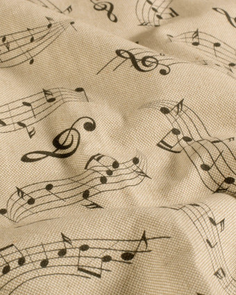 Tissu Effet Lin Imprimé Numérique Notes de Musique - Mercerine