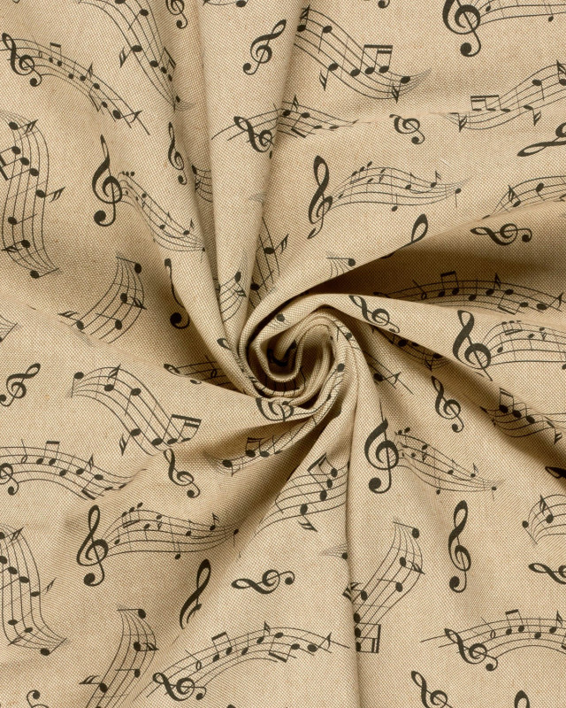 Tissu Effet Lin Imprimé Numérique Notes de Musique - Mercerine
