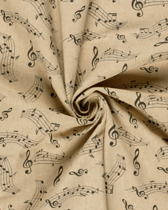 Tissu Effet Lin Imprimé Numérique Notes de Musique - Mercerine