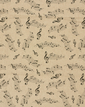 Tissu Effet Lin Imprimé Numérique Notes de Musique - Mercerine