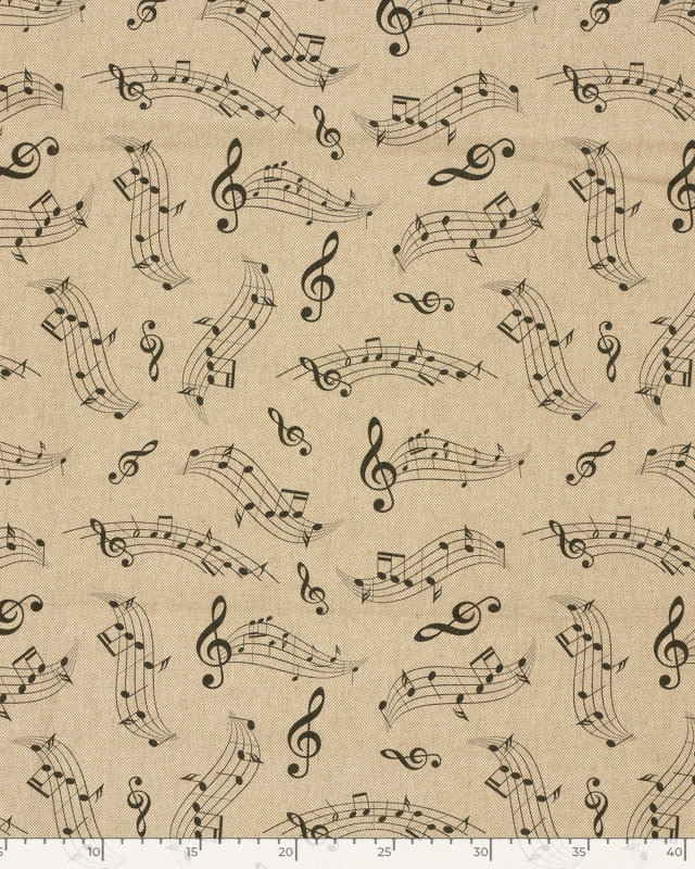 Tissu Effet Lin Imprimé Numérique Notes de Musique - Mercerine