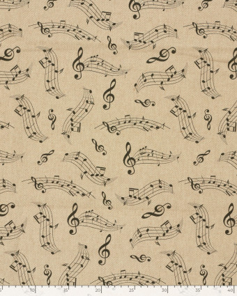 Tissu Effet Lin Imprimé Numérique Notes de Musique - Mercerine