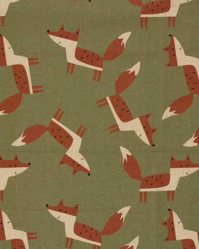 Tissu Effet Lin Vert Imprimé Numérique Renard - Mercerine