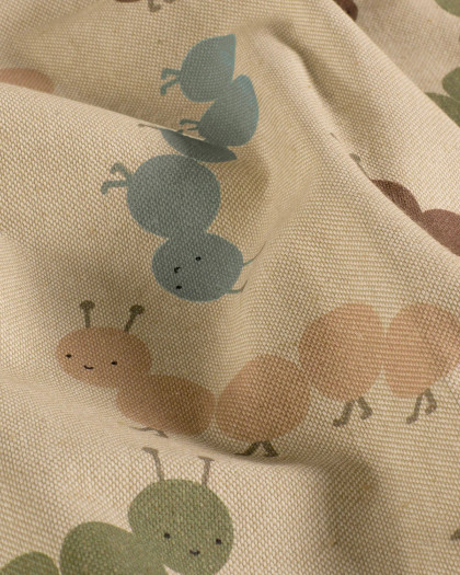 Tissu Effet Lin Imprimé Numérique Petites Chenilles Multicolores - Mercerine