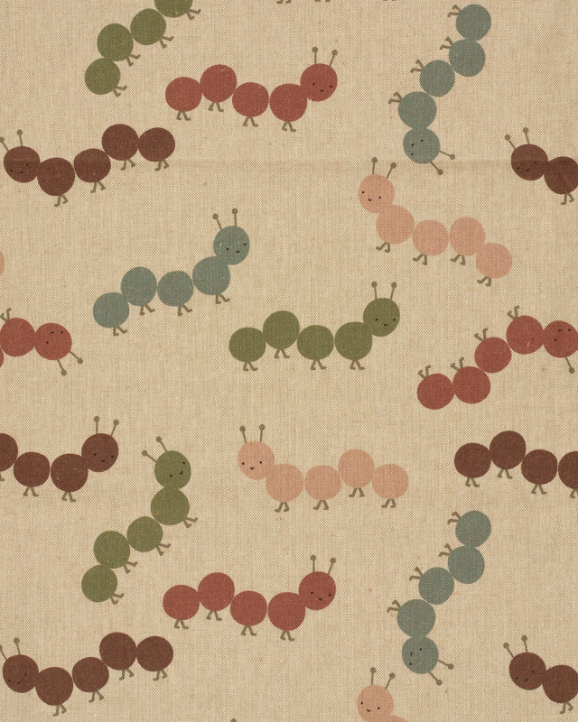 Tissu Effet Lin Imprimé Numérique Petites Chenilles Multicolores - Mercerine