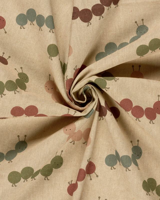 Tissu Effet Lin Imprimé Numérique Petites Chenilles Multicolores - Mercerine