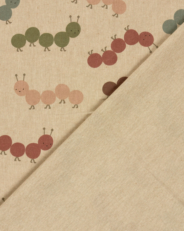 Tissu Effet Lin Imprimé Numérique Petites Chenilles Multicolores - Mercerine