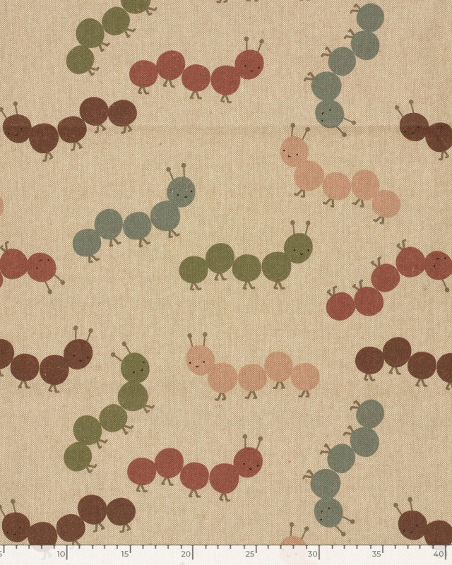Tissu Effet Lin Imprimé Numérique Petites Chenilles Multicolores - Mercerine