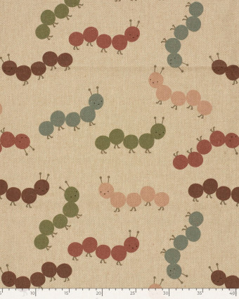 Tissu Effet Lin Imprimé Numérique Petites Chenilles Multicolores - Mercerine