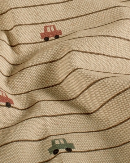 Tissu Effet Lin Imprimé Numérique Petits Tracteurs - Mercerine