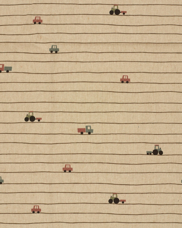 Tissu Effet Lin Imprimé Numérique Petits Tracteurs - Mercerine