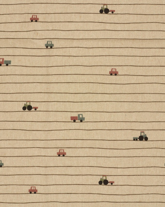 Tissu Effet Lin Imprimé Numérique Petits Tracteurs - Mercerine