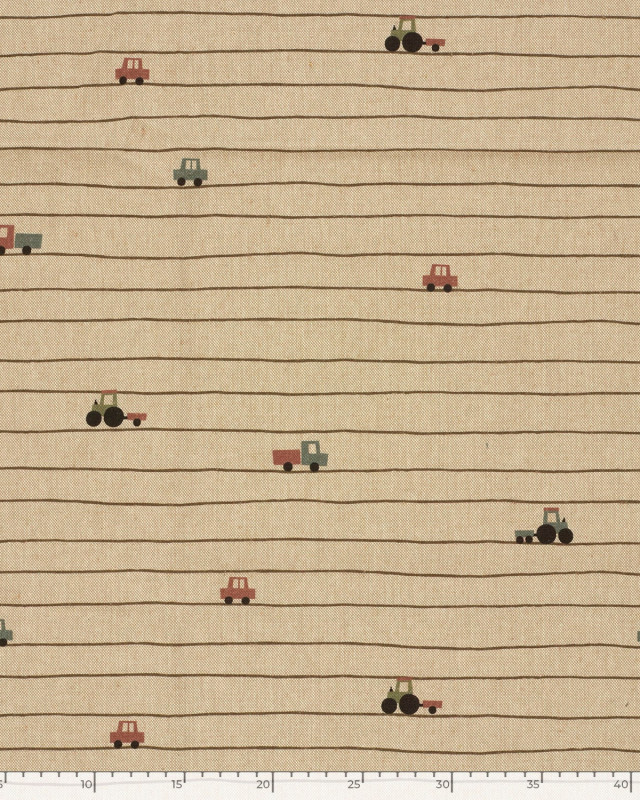 Tissu Effet Lin Imprimé Numérique Petits Tracteurs - Mercerine
