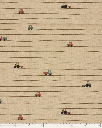 Tissu Effet Lin Imprimé Numérique Petits Tracteurs - Mercerine