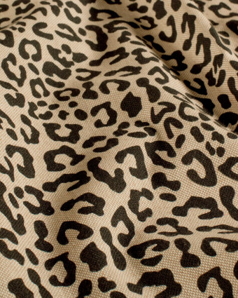 Tissu Effet Lin Imprimé Numérique Léopard Noir - Mercerine
