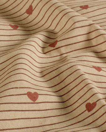 Tissu Effet Lin Imprimé Numérique Petits Cœurs - Mercerine
