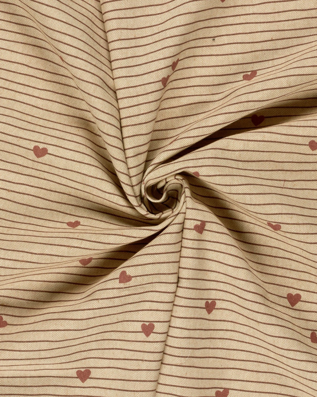 Tissu Effet Lin Imprimé Numérique Petits Cœurs - Mercerine