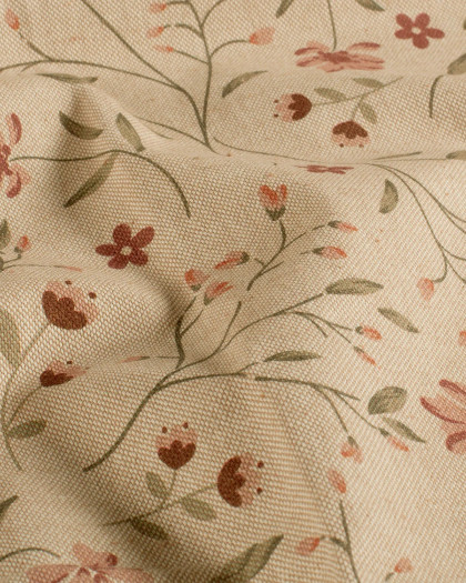 Effet Lin Imprimé Numérique Petites Fleurs Champêtres - Mercerine