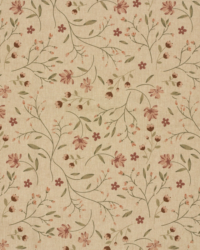 Effet Lin Imprimé Numérique Petites Fleurs Champêtres - Mercerine