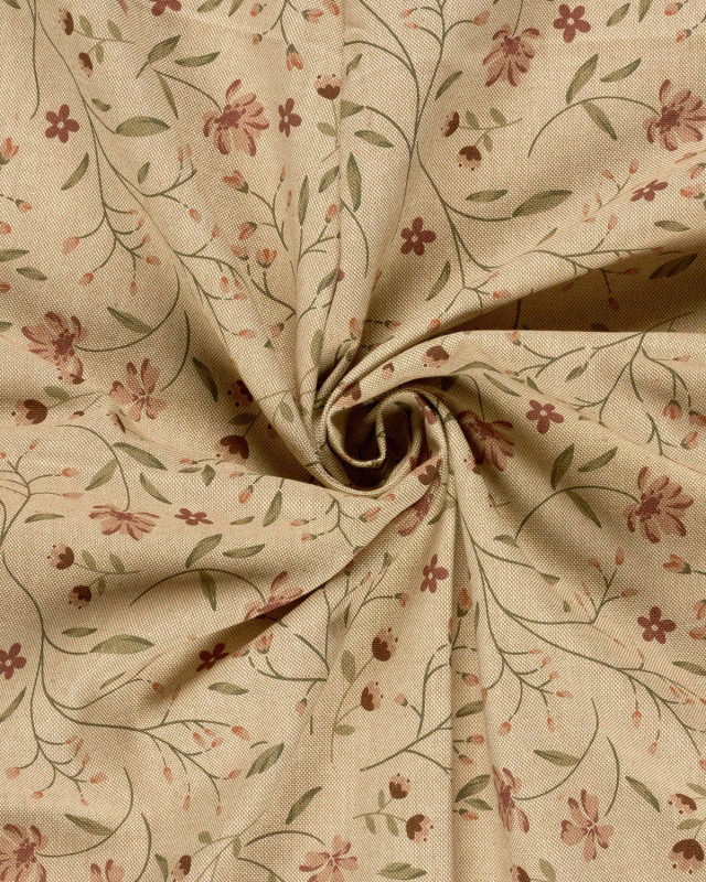 Effet Lin Imprimé Numérique Petites Fleurs Champêtres - Mercerine