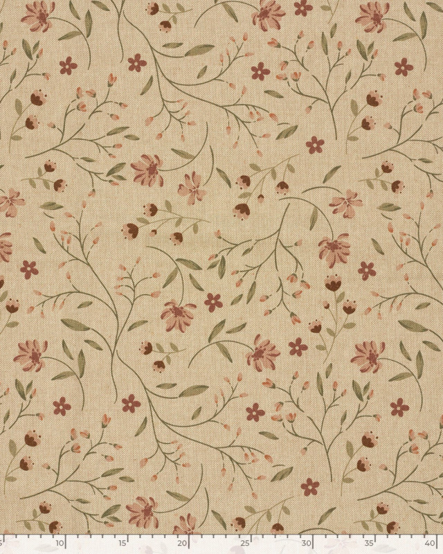 Effet Lin Imprimé Numérique Petites Fleurs Champêtres - Mercerine