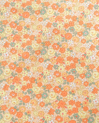 Popeline de Coton Motif Fleuri Orange  - Mercerine