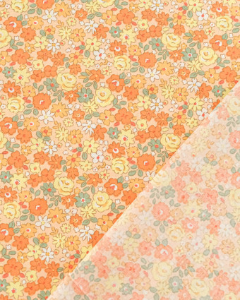 Popeline de Coton Motif Fleuri Orange  - Mercerine