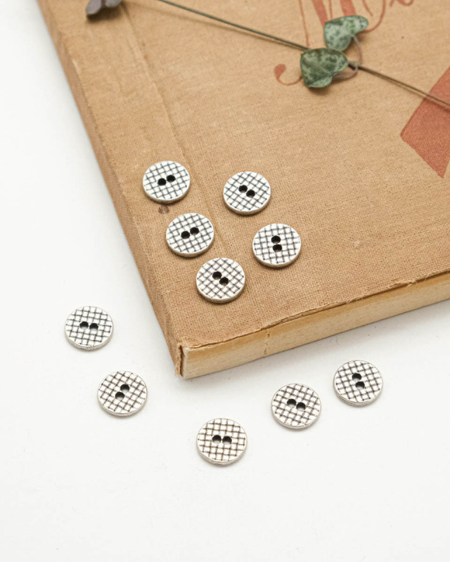 Bouton Quadrillage Argent Vieilli - Mercerine