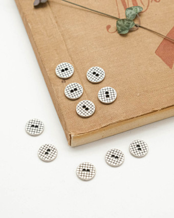 Bouton Quadrillage Argent Vieilli - Mercerine