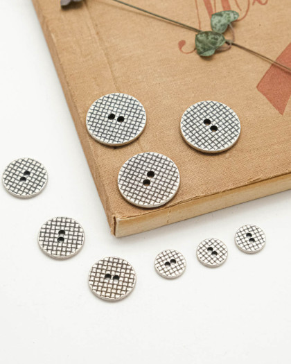 Bouton Quadrillage Argent Vieilli