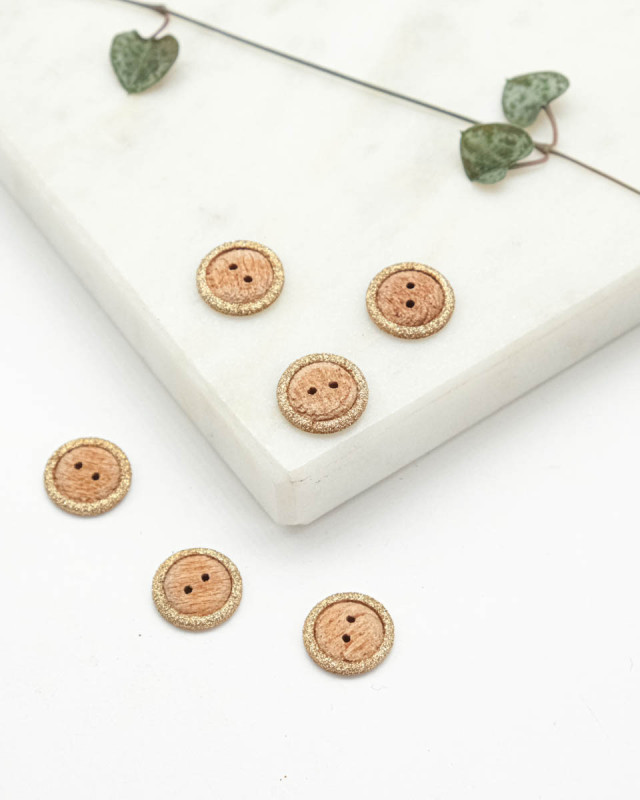 Bouton Bois de Hêtre Contour Doré - Mercerine