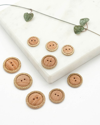 Bouton Bois d'Hêtre Contour Doré