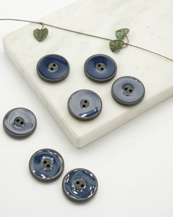 Bouton Imitation Bois Bleu Marine - Mercerine