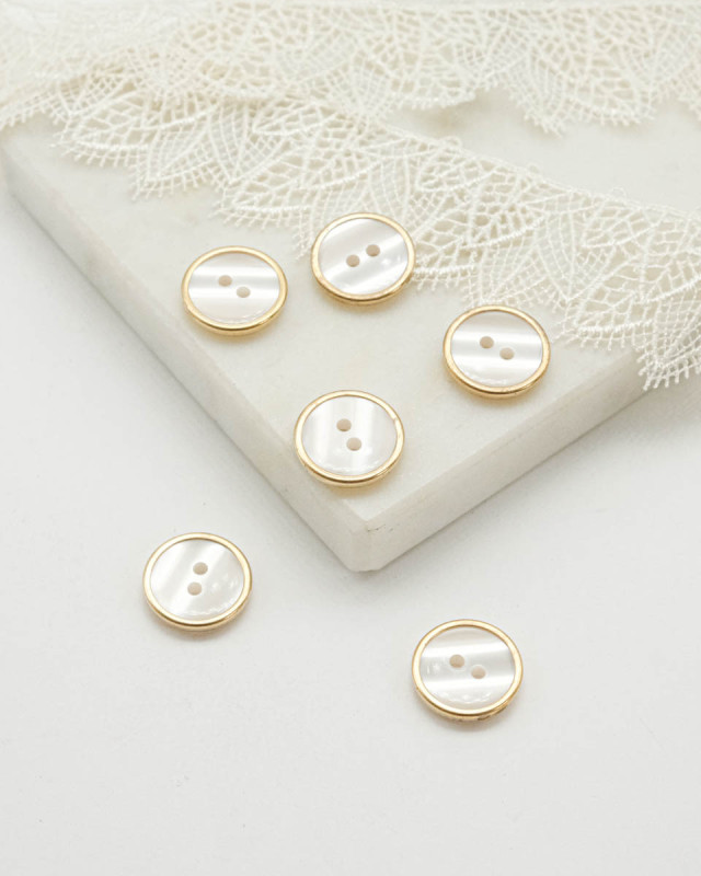 Bouton Blanc Vernis Contour Or - Mercerine