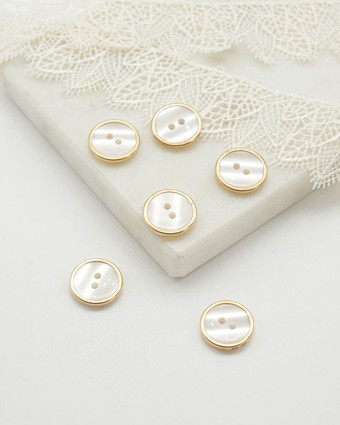 Bouton Blanc Vernis Contour Or - Mercerine