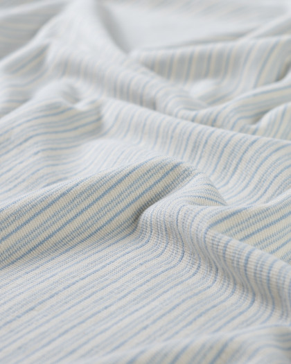 Maille Coton Légère Rayures Ecru et Bleu Ciel - Mercerine