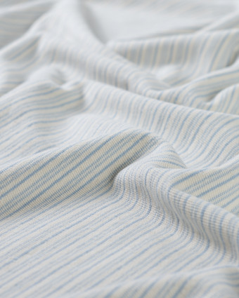 Maille Coton Légère Rayures Ecru et Bleu Ciel - Mercerine