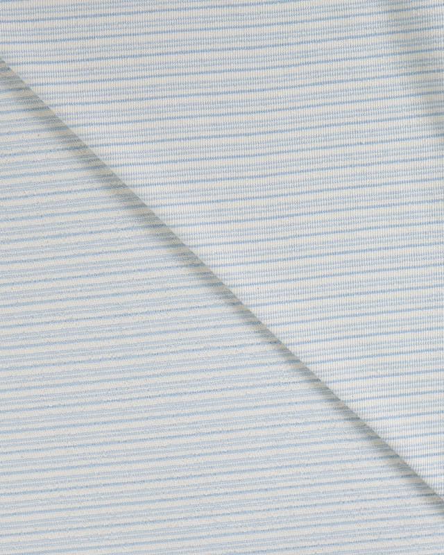 Maille Coton Légère Rayures Ecru et Bleu Ciel - Mercerine