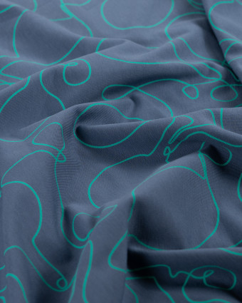 Tissu Jersey French Terry Bleu Marine Raquette - Mercerine