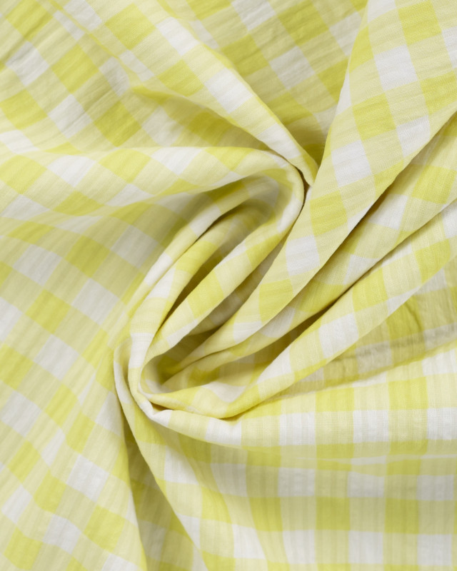Tissu Seersucker à Carreaux Jaune Citron - Mercerine