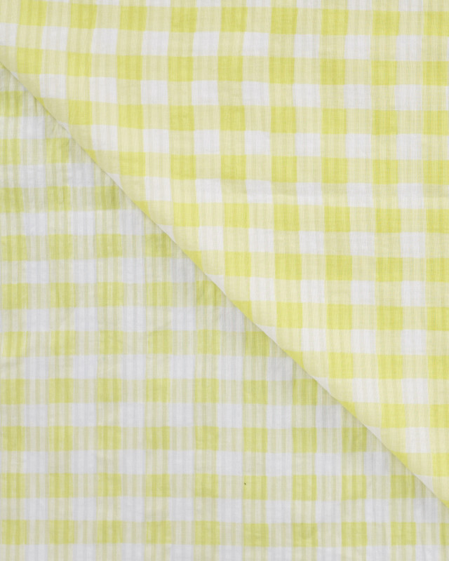 Tissu Seersucker à Carreaux Jaune Citron - Mercerine