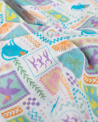Voile de Coton Blanc Motif Summer Coloré - Mercerine