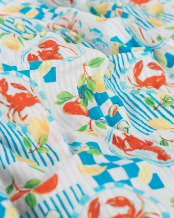 Tissu Seersucker Homard et Citron - Mercerine
