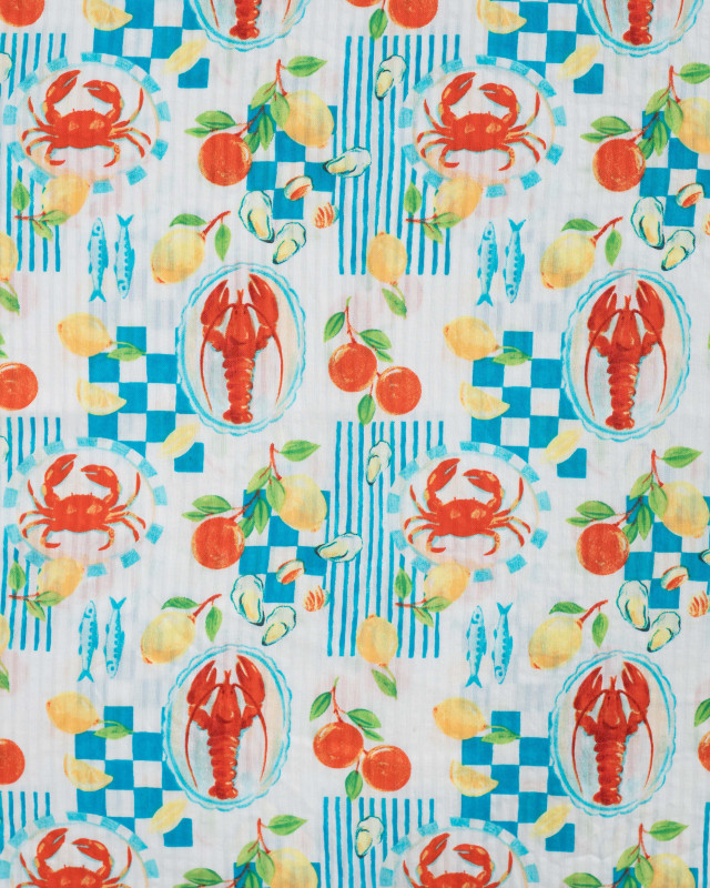 Tissu Seersucker Homard et Citron - Mercerine