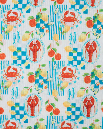 Tissu Seersucker Homard et Citron - Mercerine