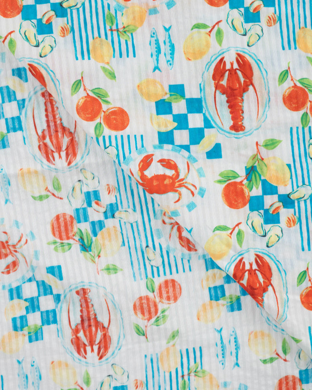 Tissu Seersucker Homard et Citron - Mercerine