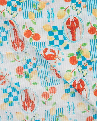 Tissu Seersucker Homard et Citron - Mercerine